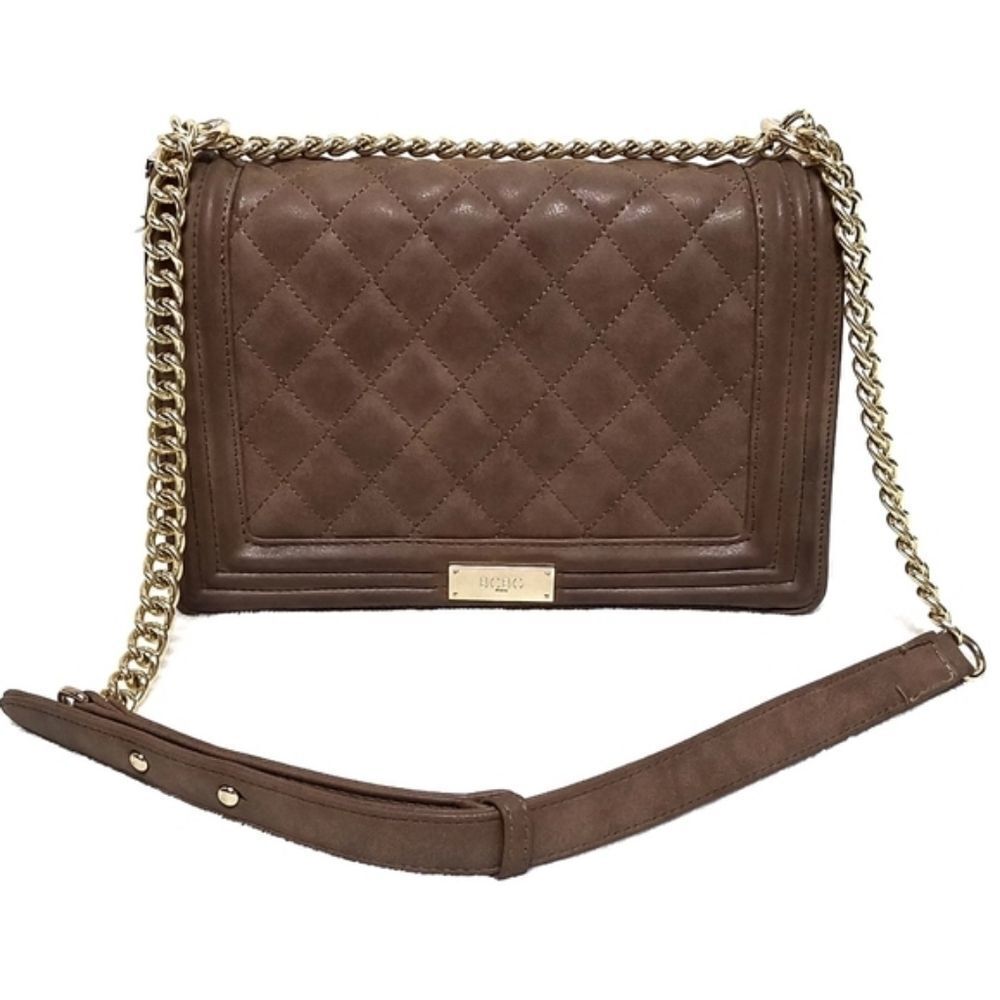 BCBG Paris Taupe Quilted Chain Crossbody Bag